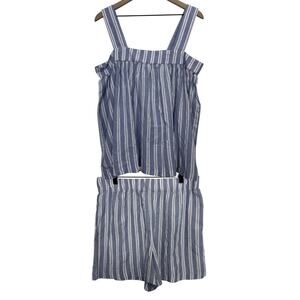 Blue Sol Blue & White Striped Tank Top & Shorts Sleepwear Pajama Set Size Large